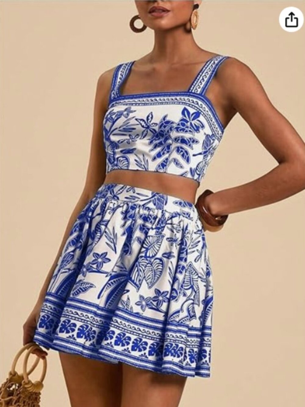 Blue & White Floral Mini Dress - Women's Two-Piece Summer Dress
